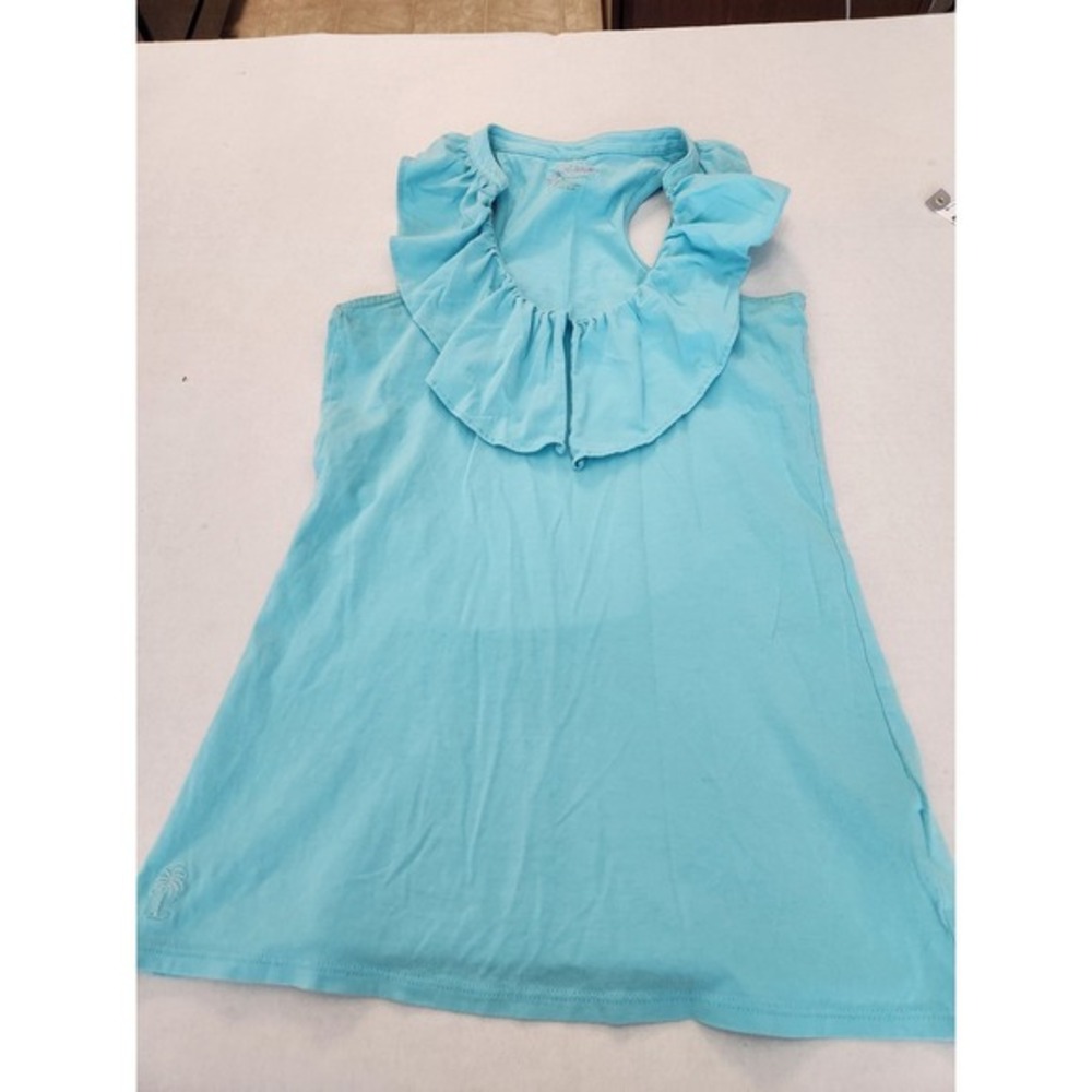 Lilly Pulitzer Womens XS Turquoise Blue Ruffle Neck Pima Cotton Racerback Tank